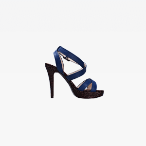 Blue Leather Ankle Strap Black Heeled Sandals
