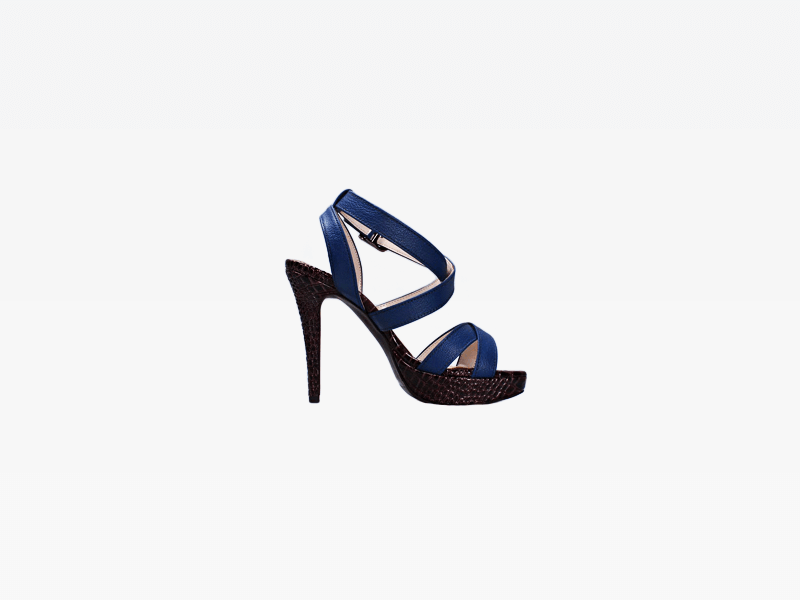 Blue Leather Ankle Strap Black Heeled Sandals