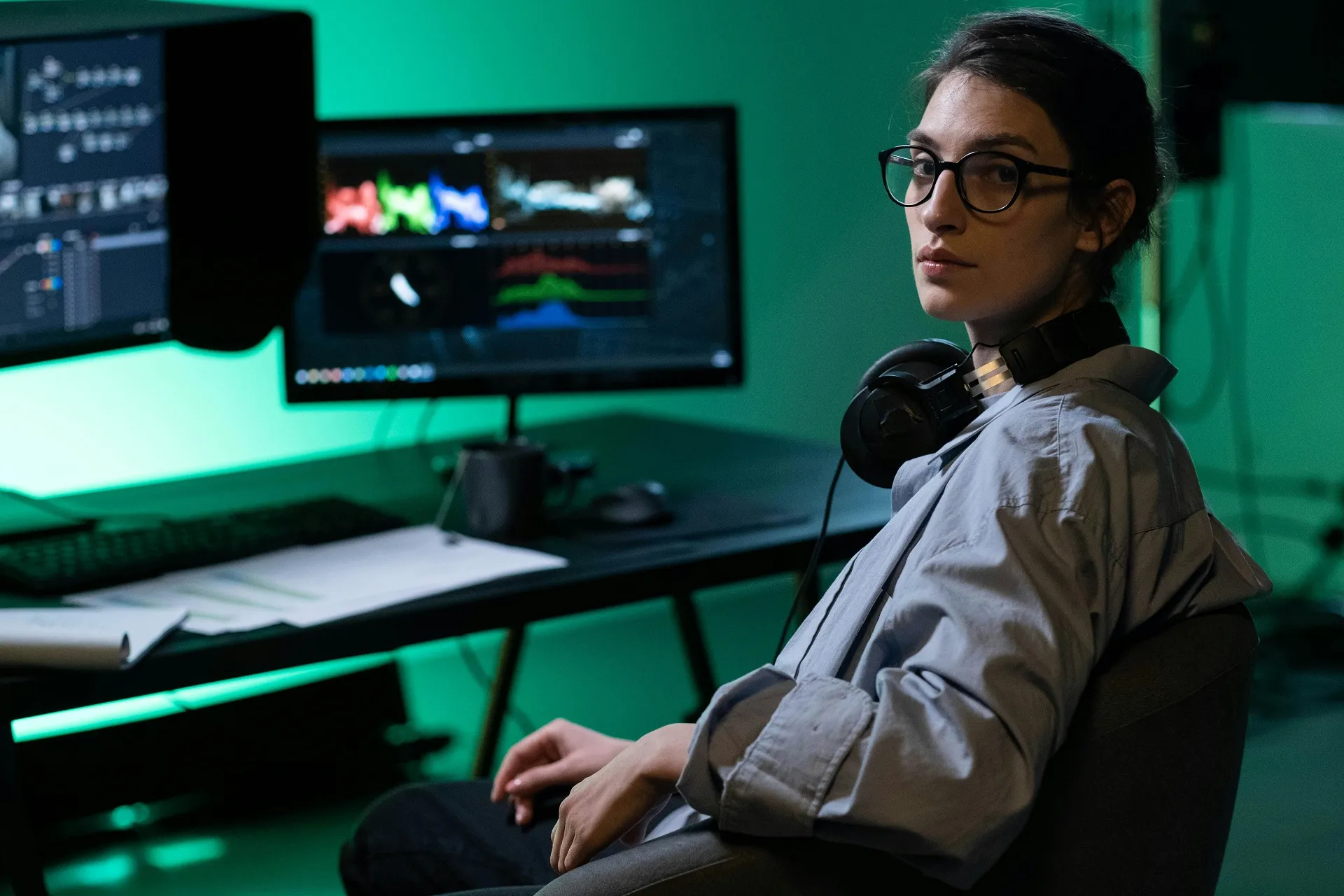 Photographer editing photos