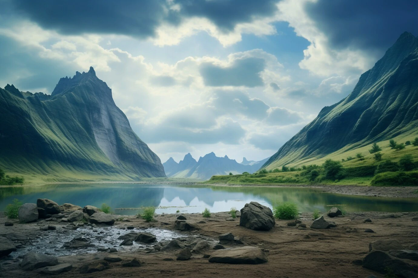 nature landscape with mountains and lake
