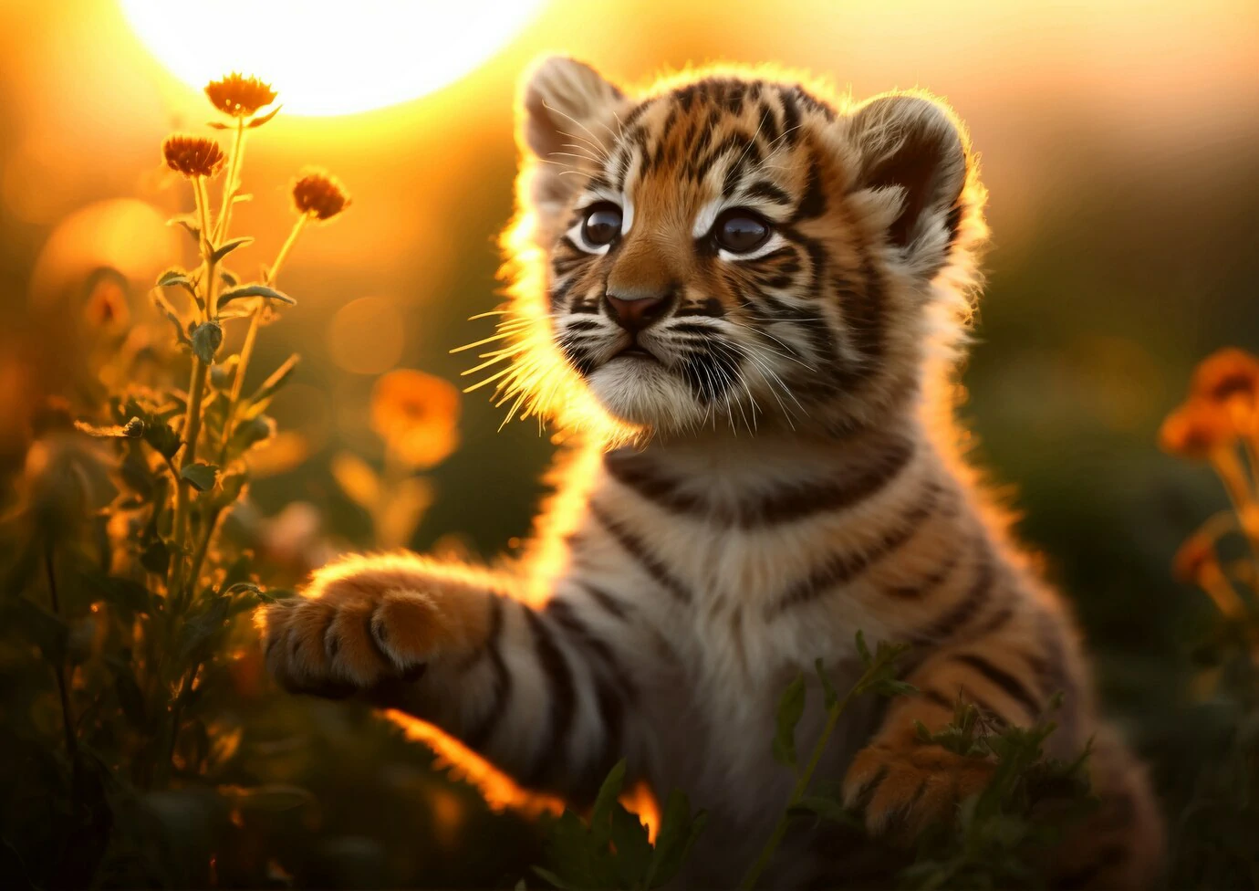 wild tiger cub in nature