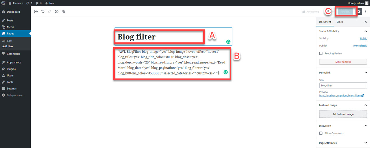 publish page blog filter
