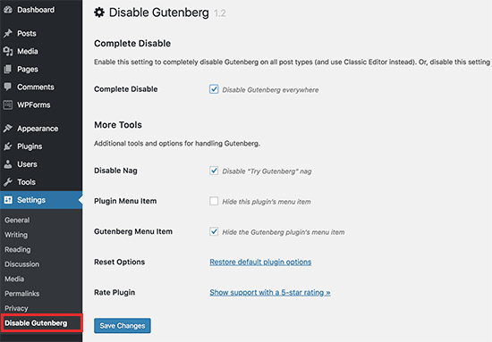 Use the Classic Editor with Disable Gutenberg Plugin