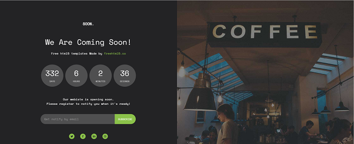Soon – Free HTML5 Bootstrap Coming Soon Template