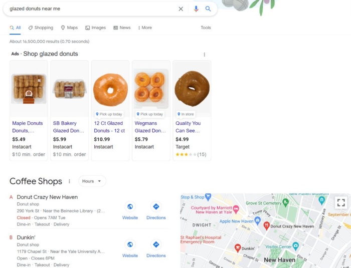 Google ads on search page