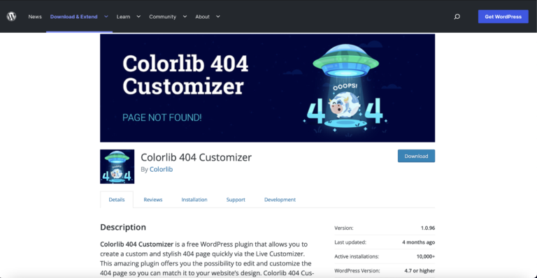 Colorlib 404 Customizer