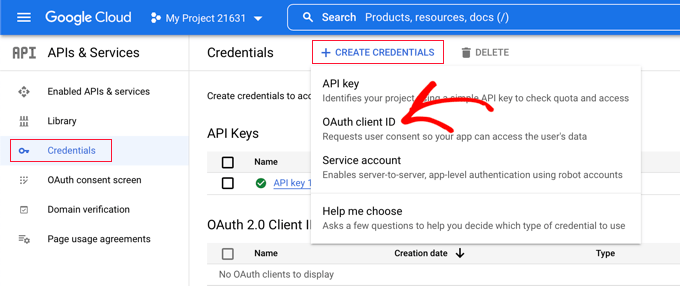 API keys One-Click Google Login
