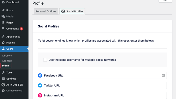 social profile option