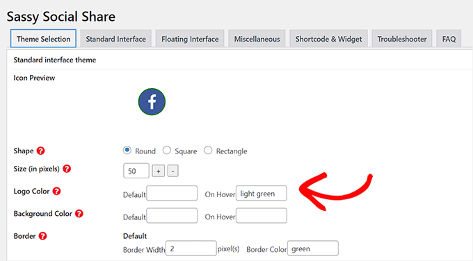 share button settings