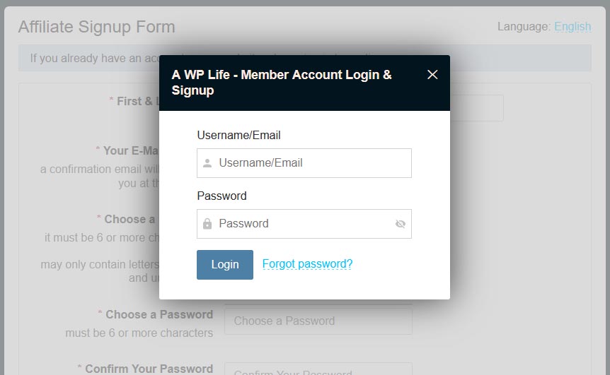 log in to your affiliate account