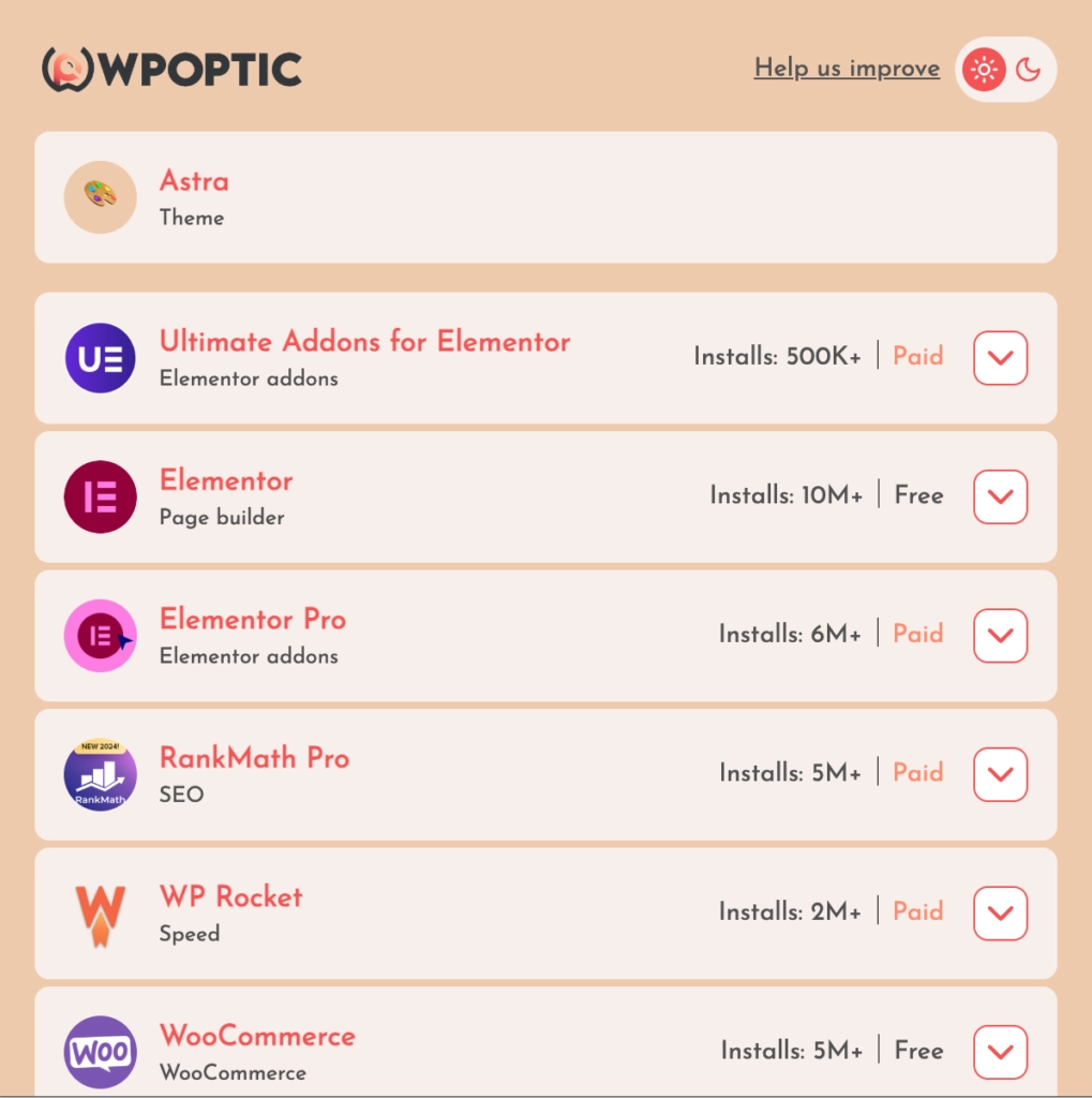 WPoptic theme plugin detection