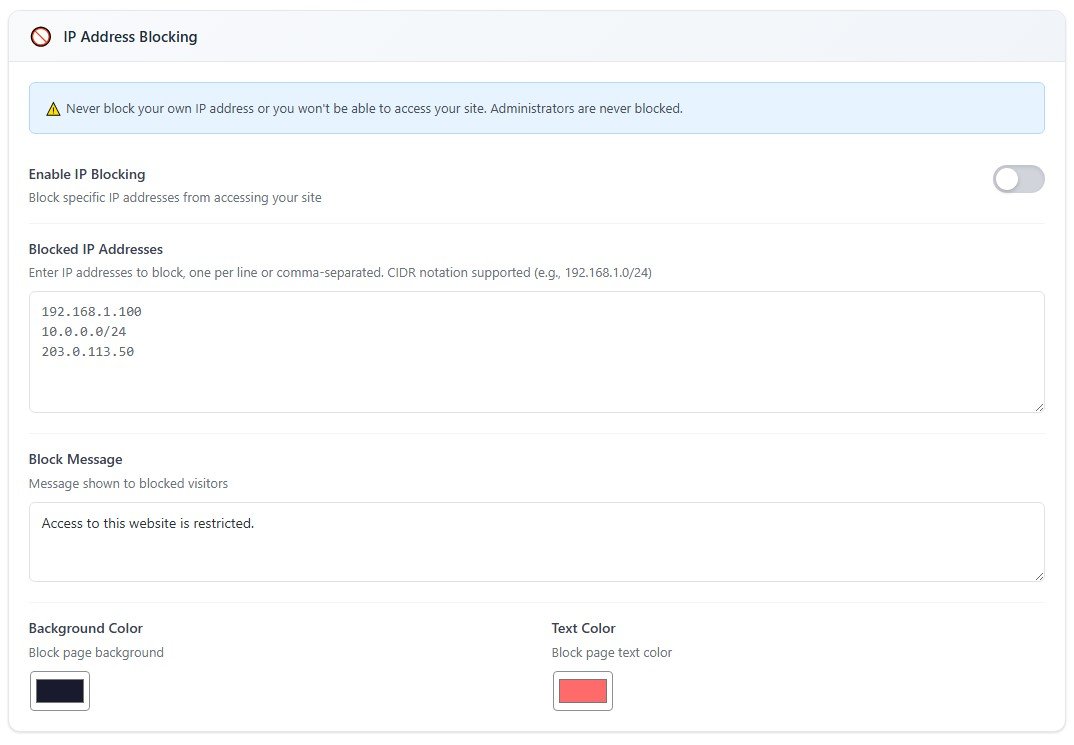 IP and Geographic Blocking Settings