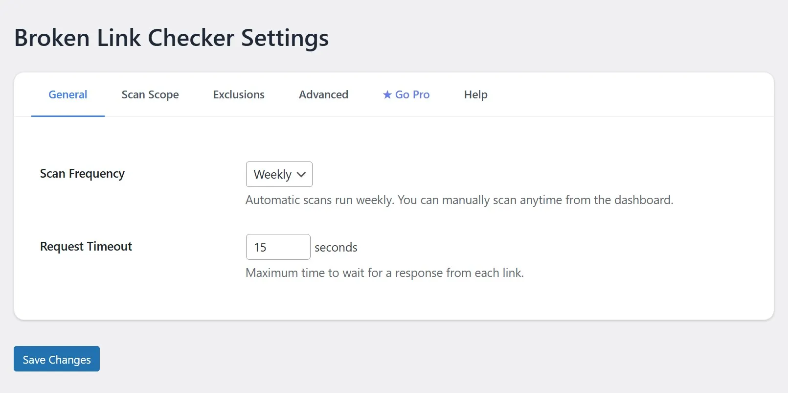 Broken Link Checker Settings