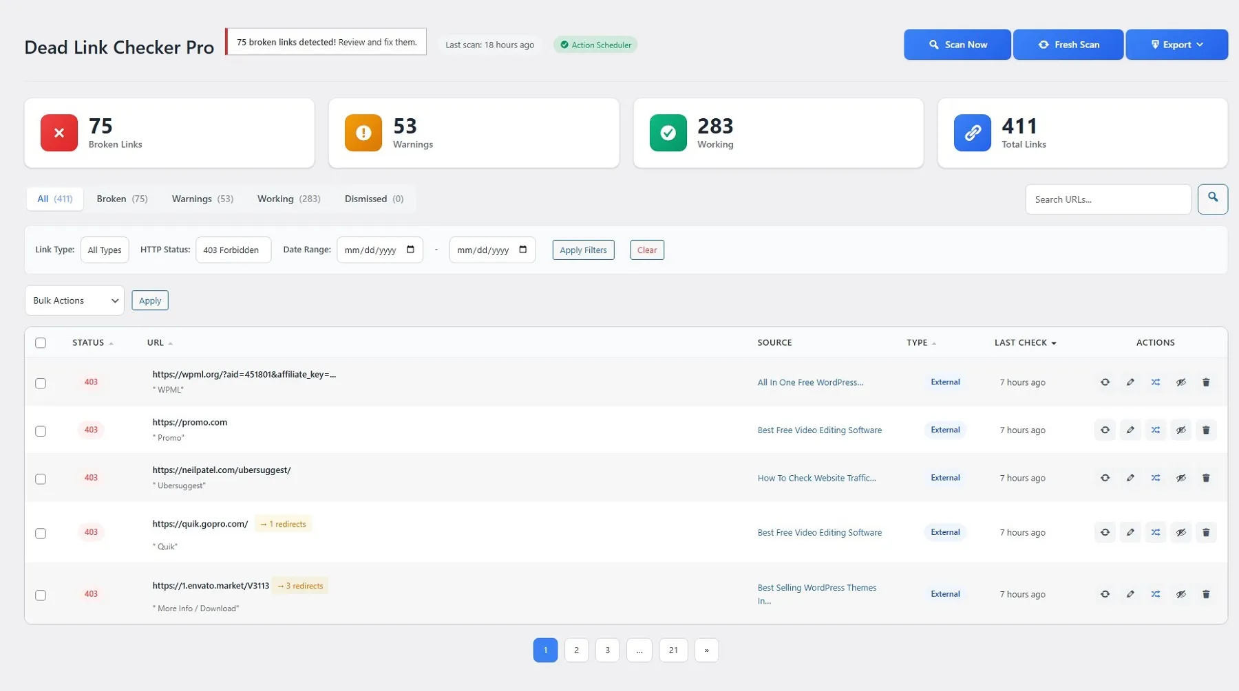 Dead Link Checker Pro - Dashboard