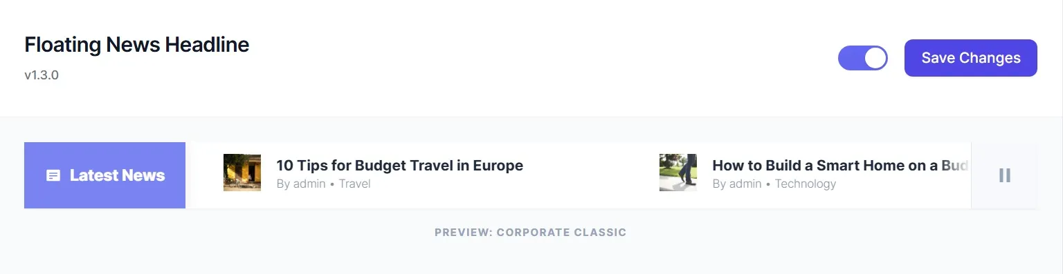 Floating News Headline - Corporate Classic Theme