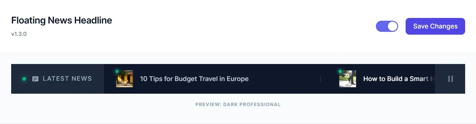 Floating News Headline - Dark Professional Theme