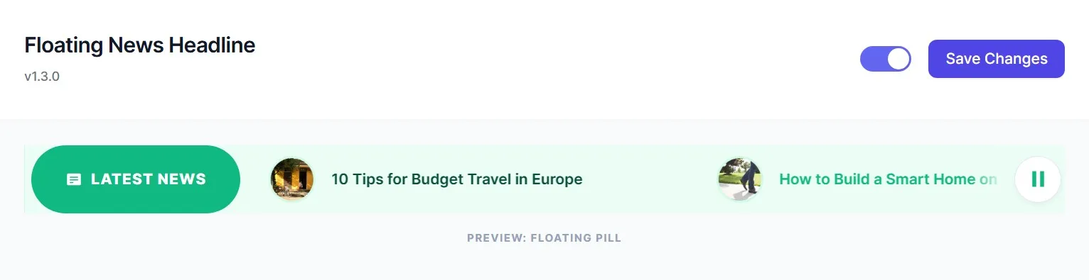 Floating News Headline - Emerald Floating Pill Theme