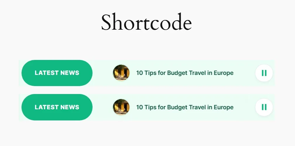 Floating News Headline Shortcode Preview